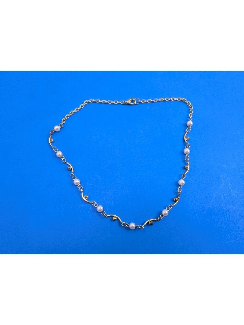 Vintage 70s Retro Silver Tone Mother of Pearl Chain Link Necklace